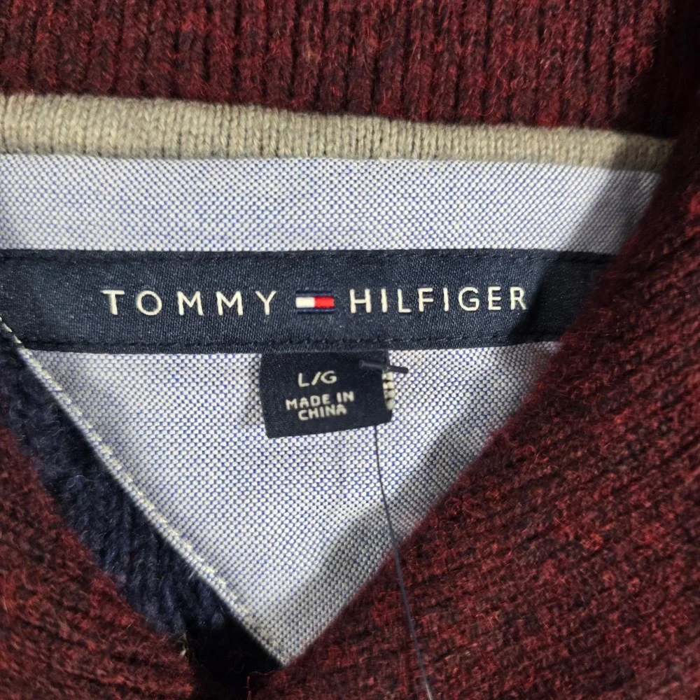 Tommy Hilfiger Mens Shawl Collar Cable Knit Striped Wool Blend Sweater L NEW